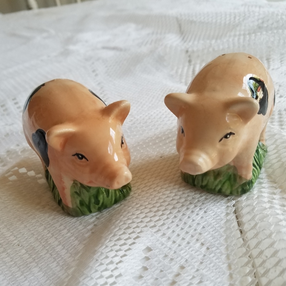 Set of Salt Pepper Ceramic Piggies Country Farmhouse Decor